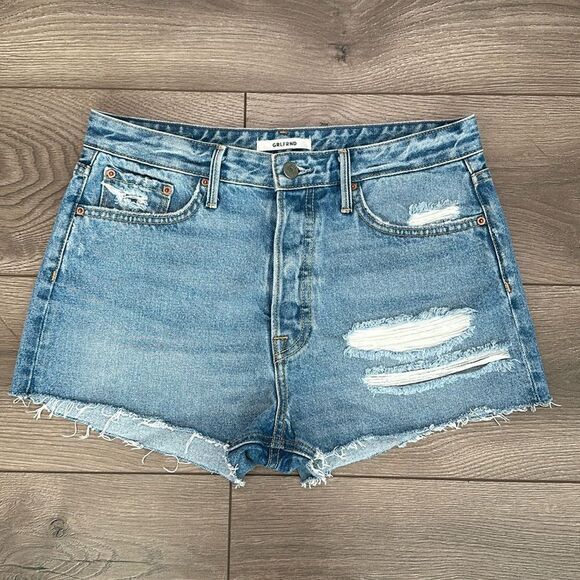GRLFRND Cindy Button-Fly Distressed Blue Jean Cut Off‎ Shorts Size 28 - Picture 1 of 13